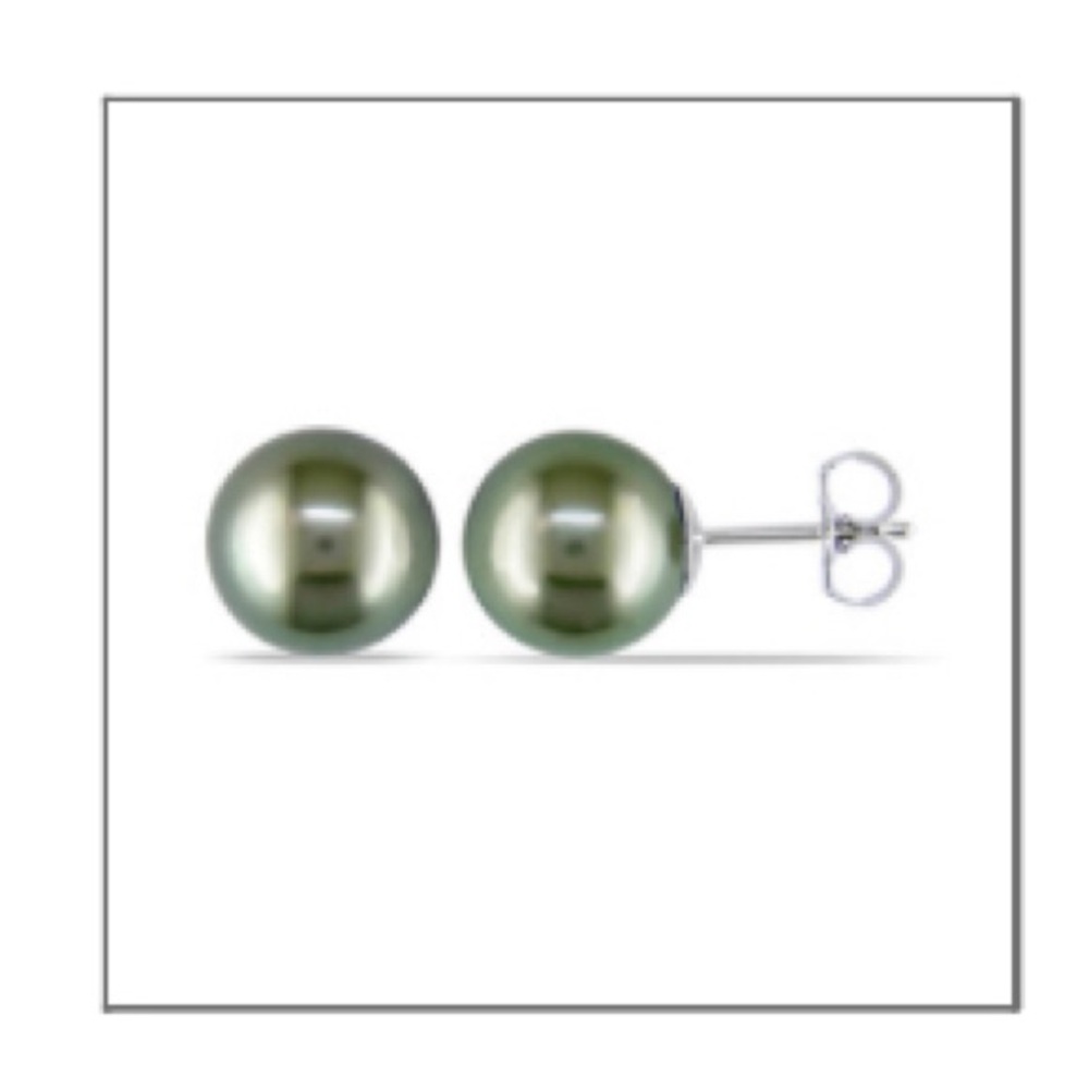New AMOUR 9 Mm Tahitian Pearl Stud Earrings In 14k White Gold